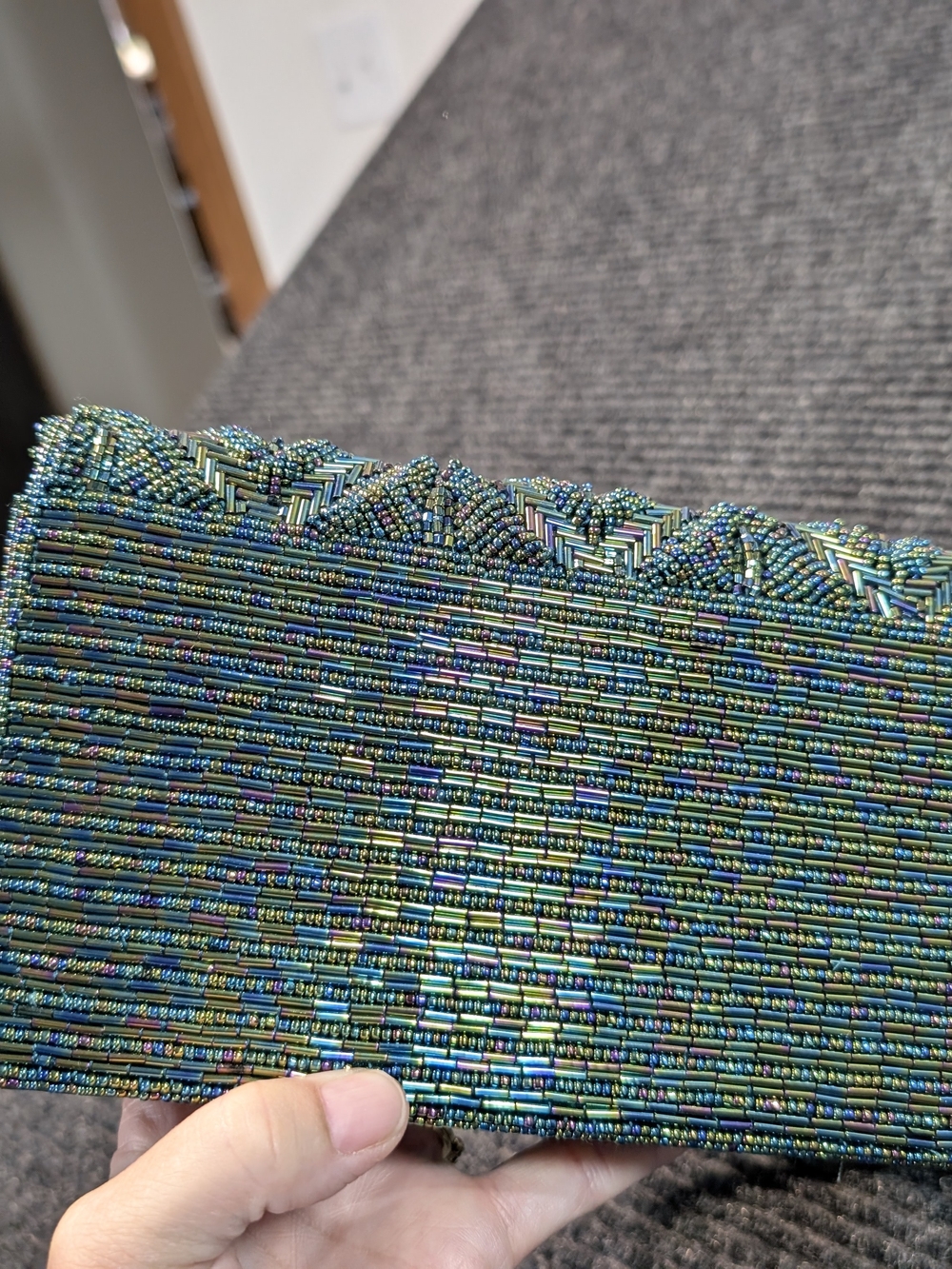 Handmade Iridescent Beaded Crossbody Envelope Clutch Purse Teal/Color Shifting - Picture 2 of 9